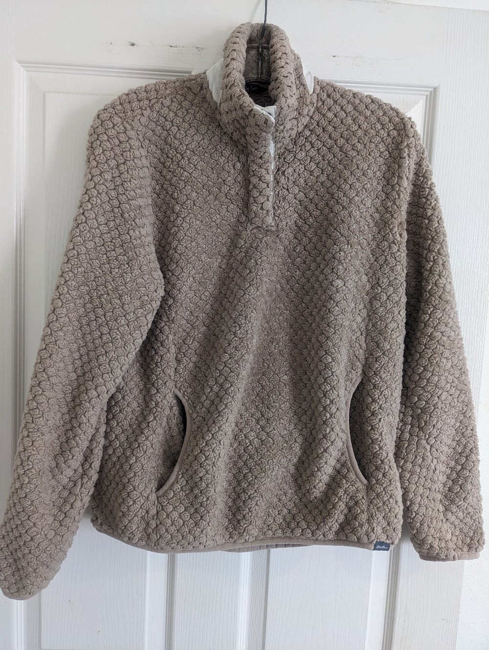 Eddie Bauer Taupe Textured Snap Neck Fleece Pullover
